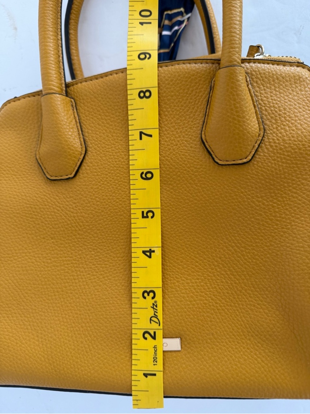 Aldo Mustard Yellow Pebbled Leather Satchel with Scarf Accent - Picture 5 of 10